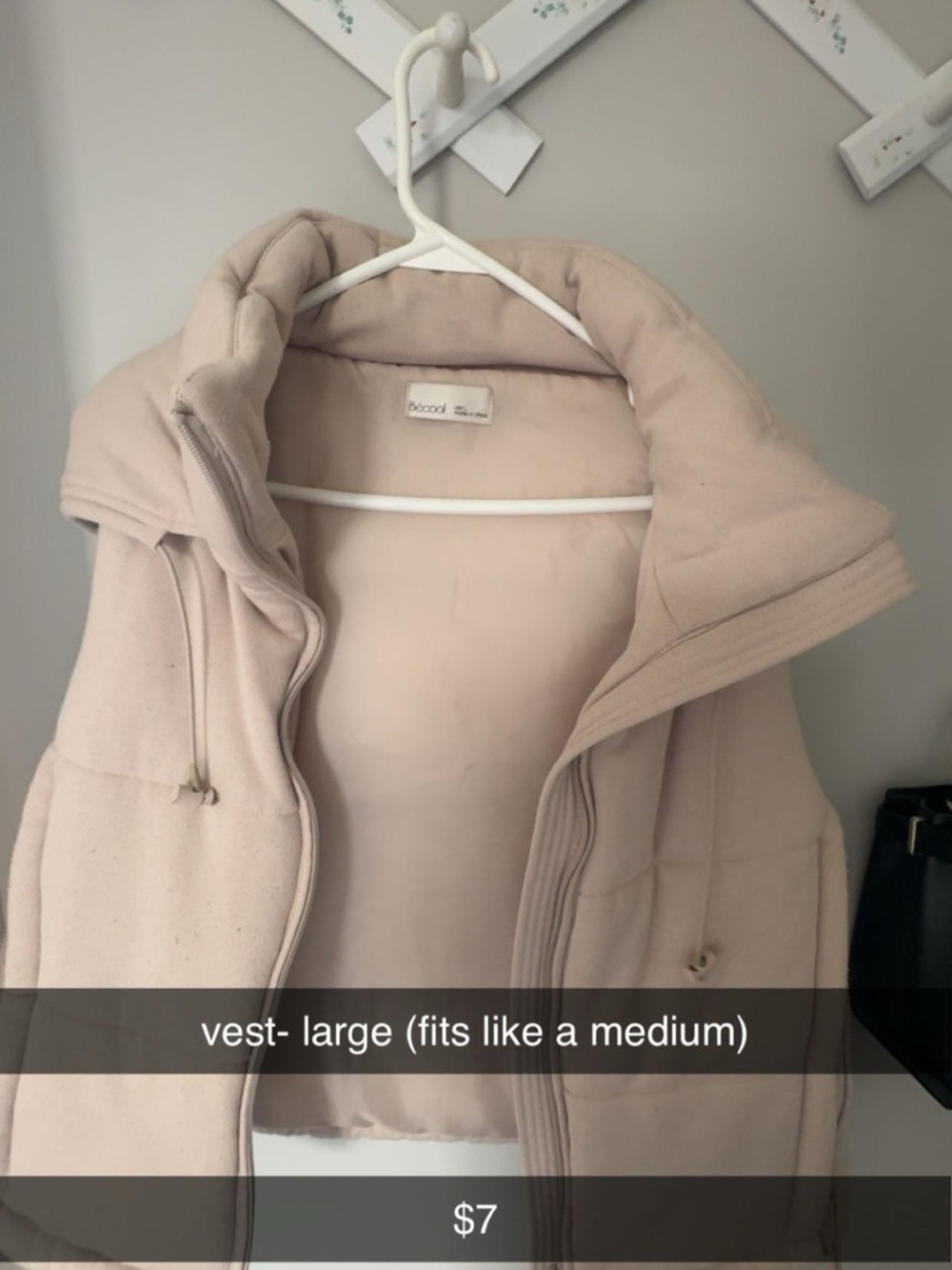 Vest - Light Beige Puffer Vest with Hood